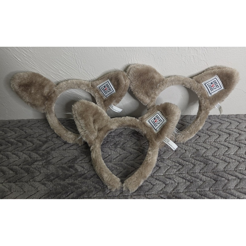 Lot of 3 Three Great Wolf Lodge Wolf Ears Headband Plush Fuzzy Souvenir Bundle